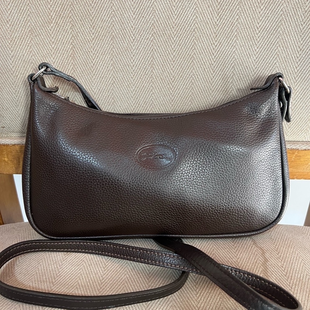 Longchamp Leather Shoulder Small Bag Purse Crossbody Brown